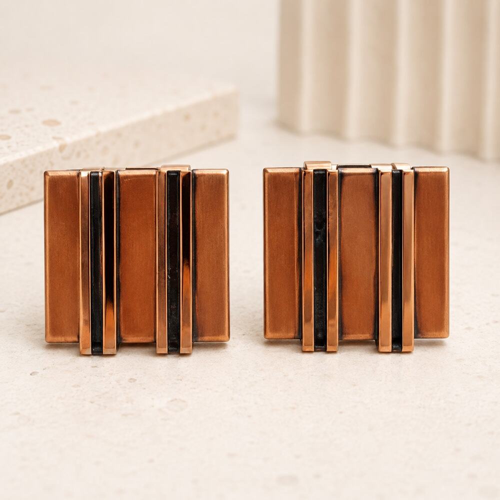 Vintage Renoir Copper Clip On Earrings 1950s Modernist Square MCM Brutalist